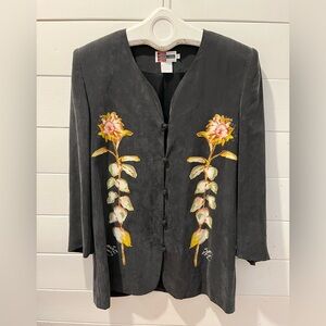 💛 SIMON CHANG - Sunflower Print Jacket with Shoulder Pads - Size 8